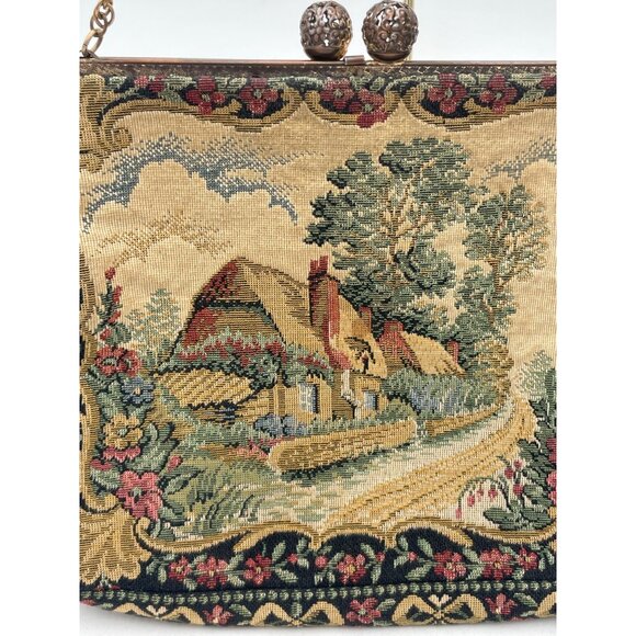 Vintage Walborg Made In France Handbag Tapestry Purse With Chain Strap & Scenic - Picture 3 of 13